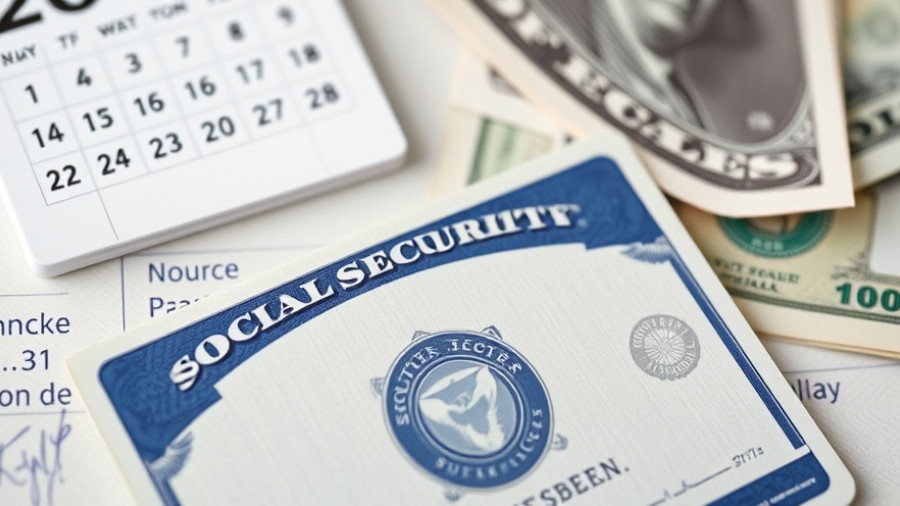 Social Security card and payment schedule with money, 2025.