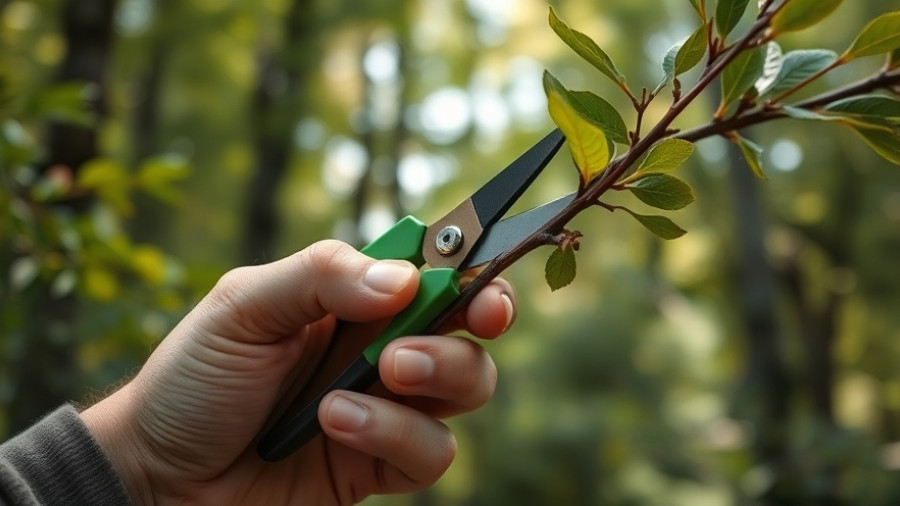 Close-up of strategic tree cutting with pruning shears in Oconee.