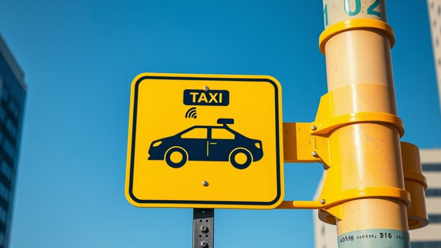 Yellow self-driving taxi sign symbolizing automation and technology.