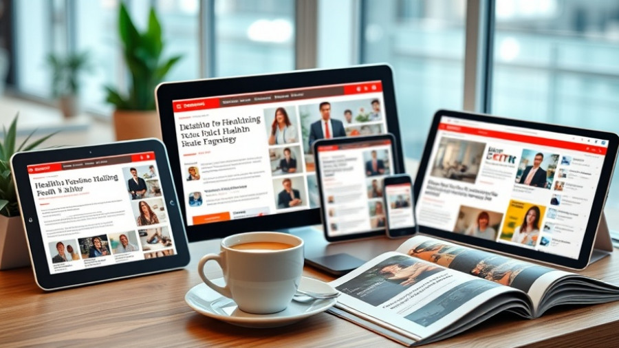 Digital devices showing health articles related to UVM Health Network administrative cuts in a bright workspace.