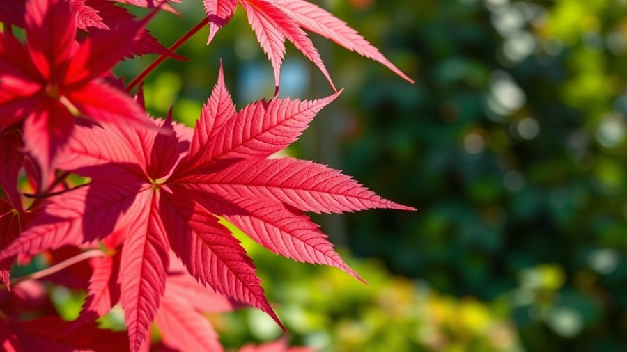 Vibrant Bloodgood Japanese Maple leaves with detailed veins.