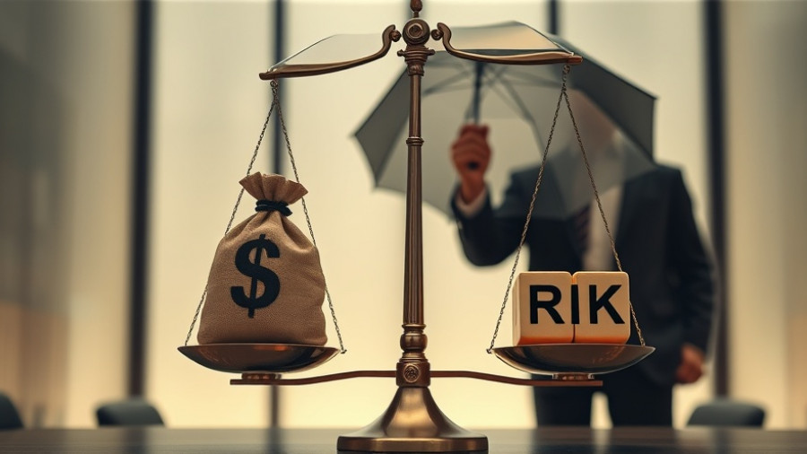 Financial risk balance concept with scales and umbrella.