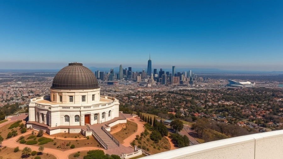 Scenic view of Griffith Observatory and Los Angeles skyline.