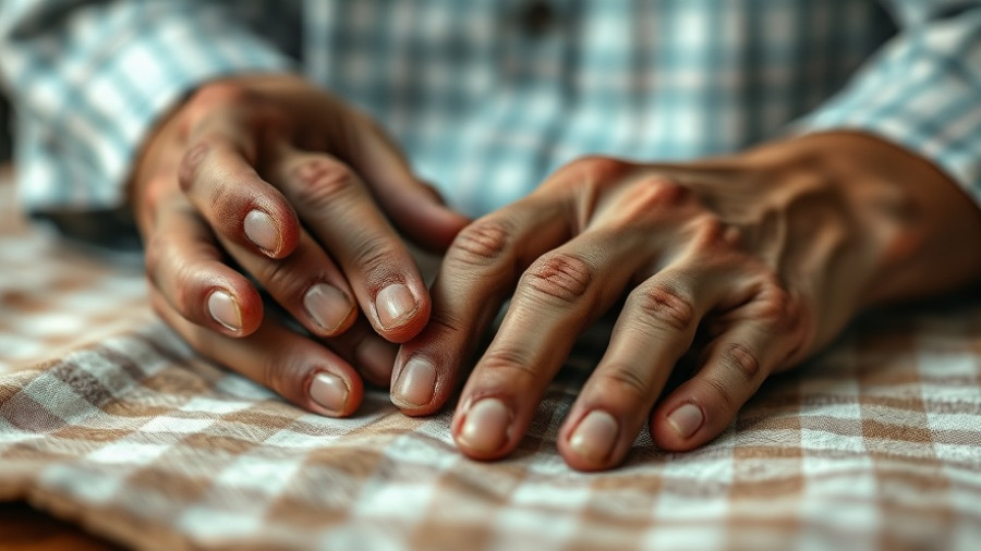 Elderly hands resting on gingham, symbolizing senior loneliness in Mississippi.