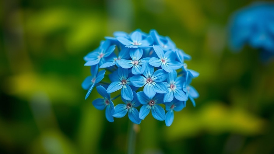 Close-up of true blue flowers with blurred green background.