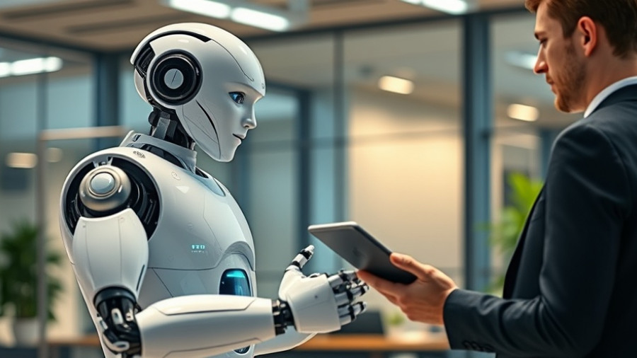 AI innovations in senior care: humanoid robot interacting with person.