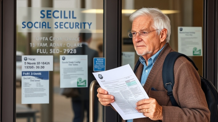 Elderly man entering Social Security office in Muskegon.
