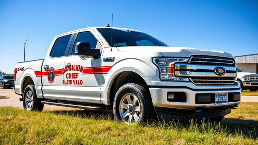Battalion Chief vehicle parked in a sunny field, tree maintenance safety context.