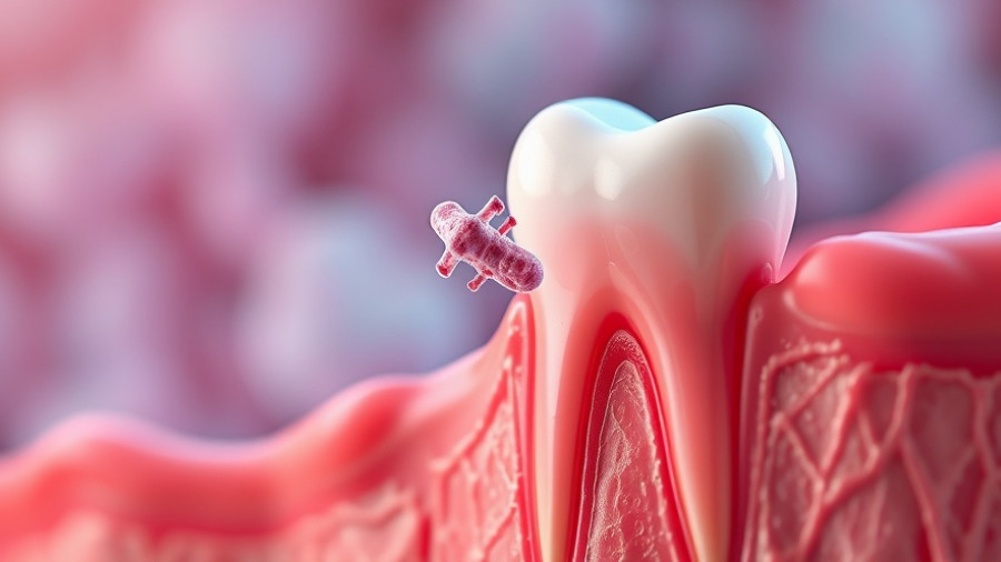 Illustrated gum disease and bacteria around a tooth depicting healthcare issue.