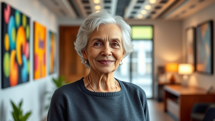 Elderly woman exuding financial security for retirees in an office setting.