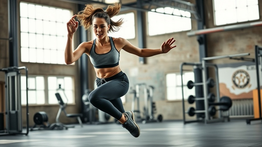 Young athlete demonstrating agility training in a bright gym.