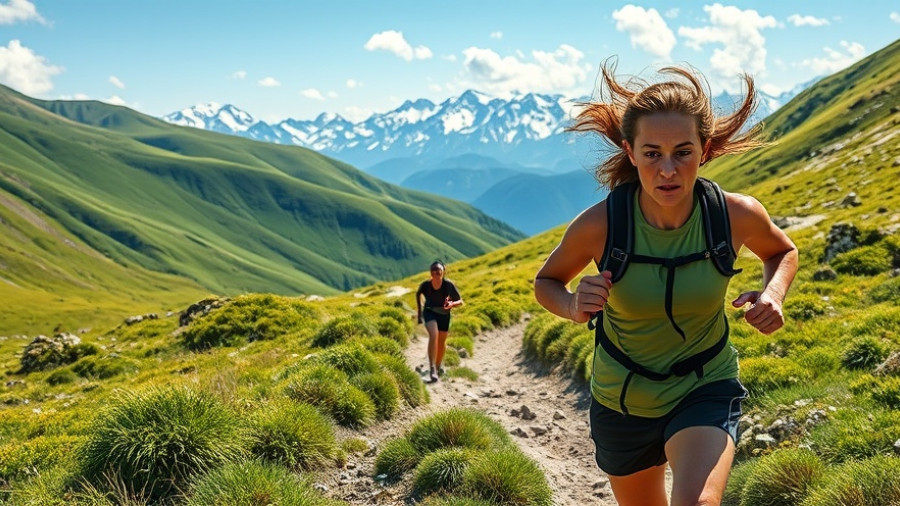 Trail runners maximizing benefits in mountain scenery near Muskegon.