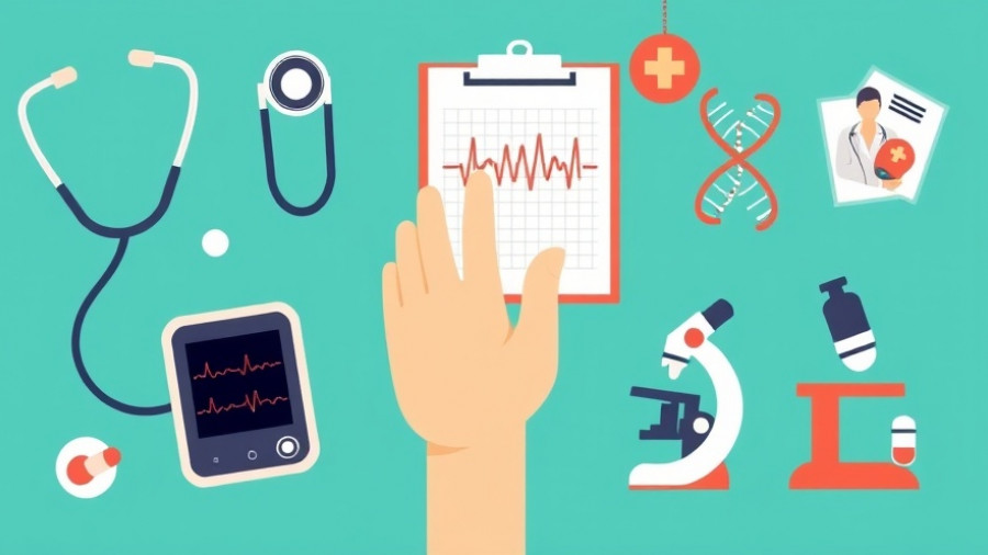 Illustration highlighting at-home medical devices popularity with teal background.