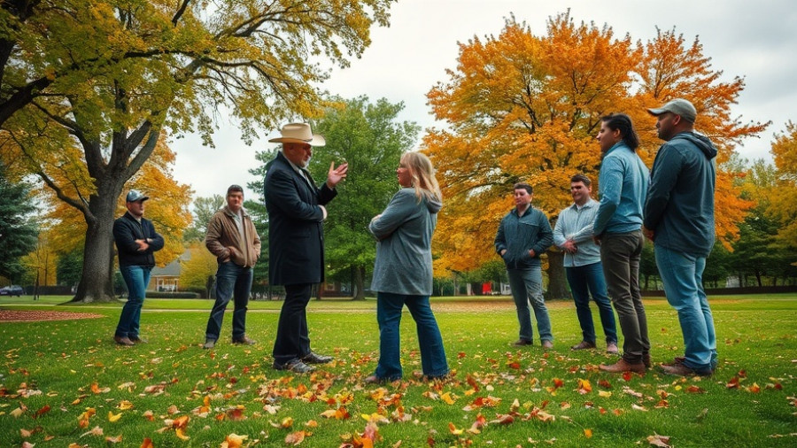 Local tree expert addressing group in Shelby, Michigan park.