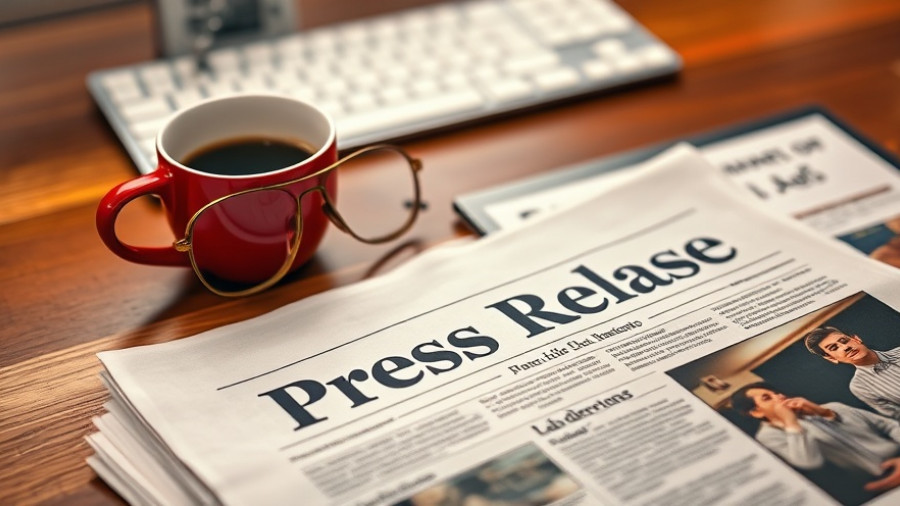 Press release and coffee cup on desk, symbolizing lawn fertilization and weed control services Muskegon announcement.