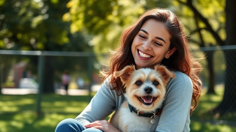 Joyful woman with dog in park, symbolizing breast cancer survivor empowerment.