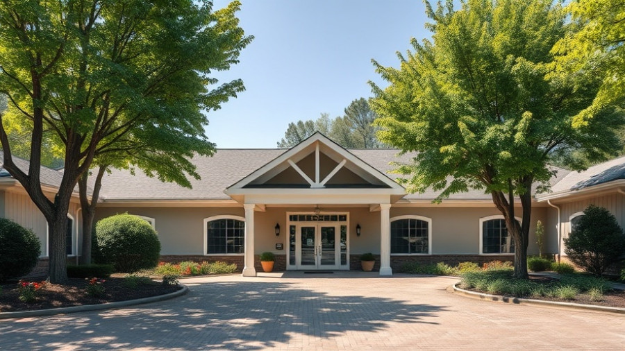 Brayden Park senior living center entrance surrounded by trees.