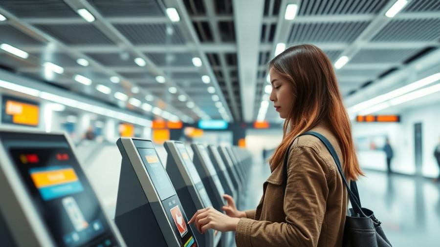 Young woman using modern ticket barrier in a public station