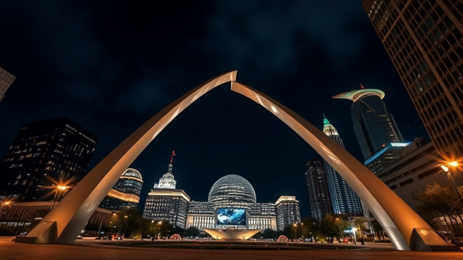 Modern sculpture at night near South Dakota landmarks for Alzheimer's awareness.