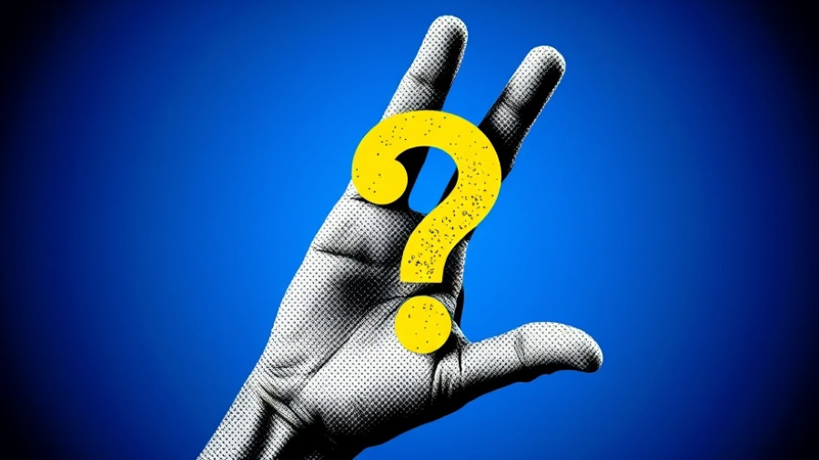 Dynamic hand holding yellow question mark on blue, asking about GLP-1 medication use.