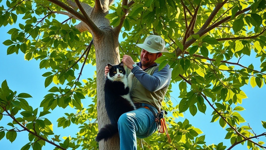 Local tree expert rescuing a cat in Shelby, Michigan