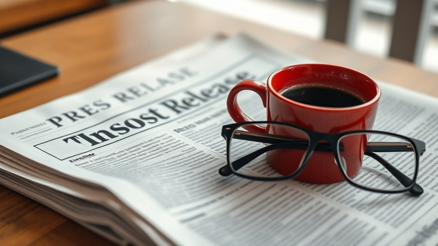 Press release newspaper, coffee, and glasses on a table, related to science-based lawn care services.