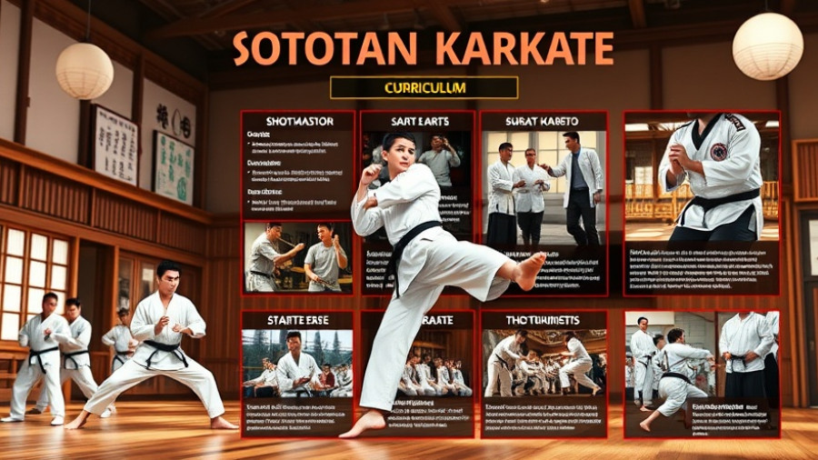 Shotokan Karate curriculum poster with images and details.