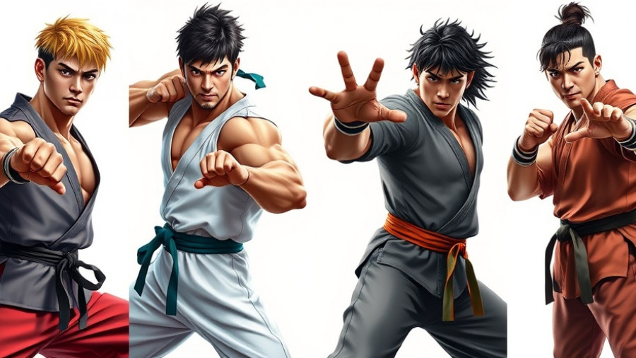 Martial artists showcasing diverse styles and expressions.