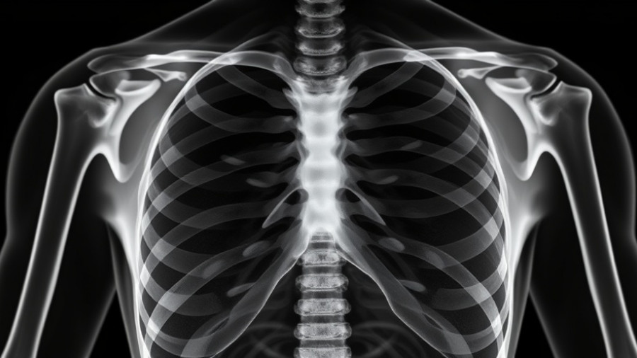 X-ray of human chest showing ribs and spine, diagnostic view.