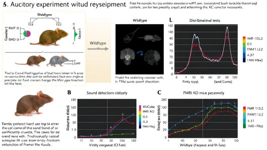Auditory processing in autism study with mice and performance graphs.