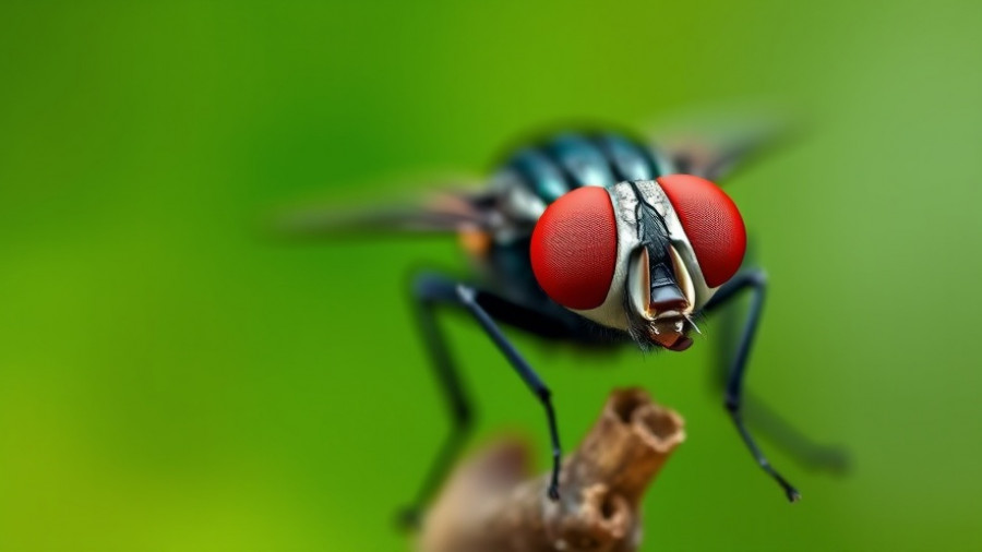 Close-up of a housefly on a branch, related to Alzheimer's brain genes.