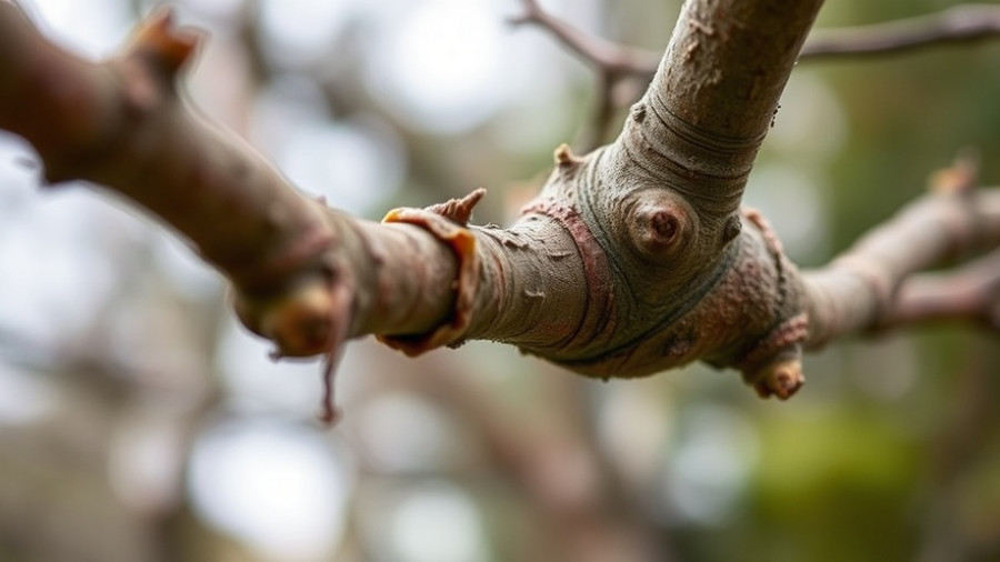Close-up of pruned tree branch in autumn tree care setting.
