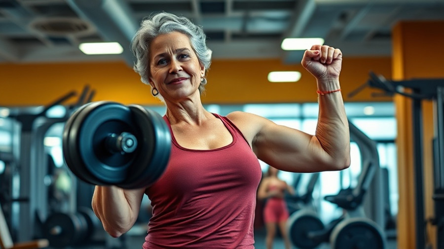 Senior woman confidently lifting weights in a gym - fitness guidance for seniors Muskegon