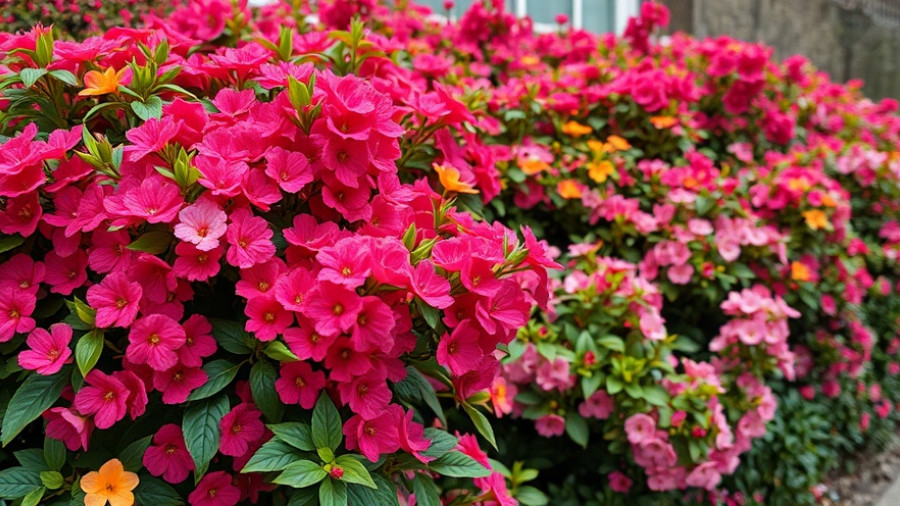Flowered deciduous hedge trees with spring blossoms