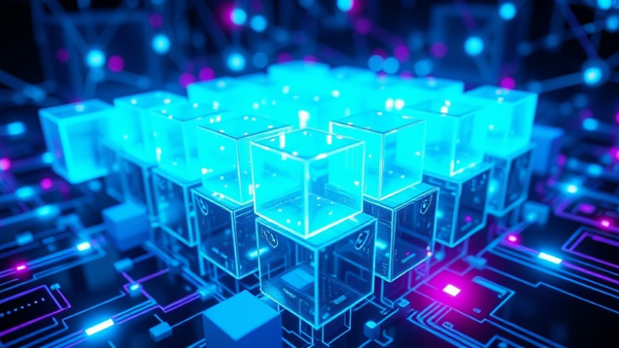 Futuristic digital blocks glowing in a network, best cryptocurrency to buy with $100.