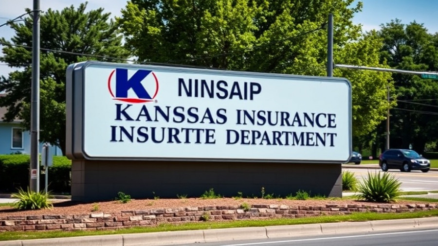Kansas Insurance Department sign on a suburban road, rising health insurance costs Kansans.