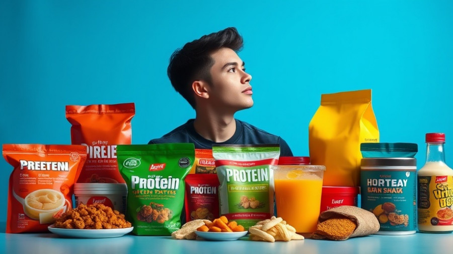 Assorted protein snacks and drinks with blue background, nutritious meals for high blood pressure.