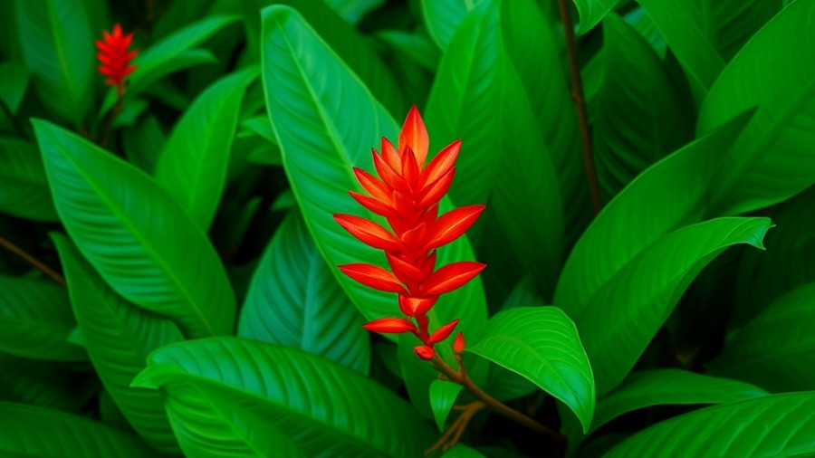 Vivid red shampoo ginger thriving in lush greenery.