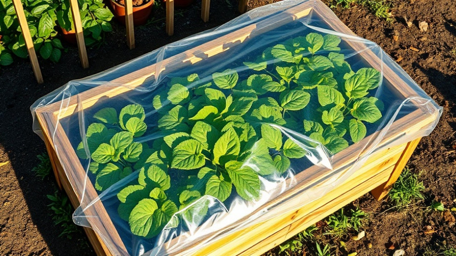 Raised garden bed ready for winter with protective cover.