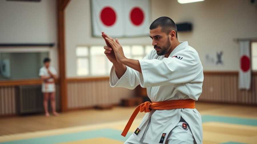 Karate practitioner training in a traditional dojo, natural techniques.