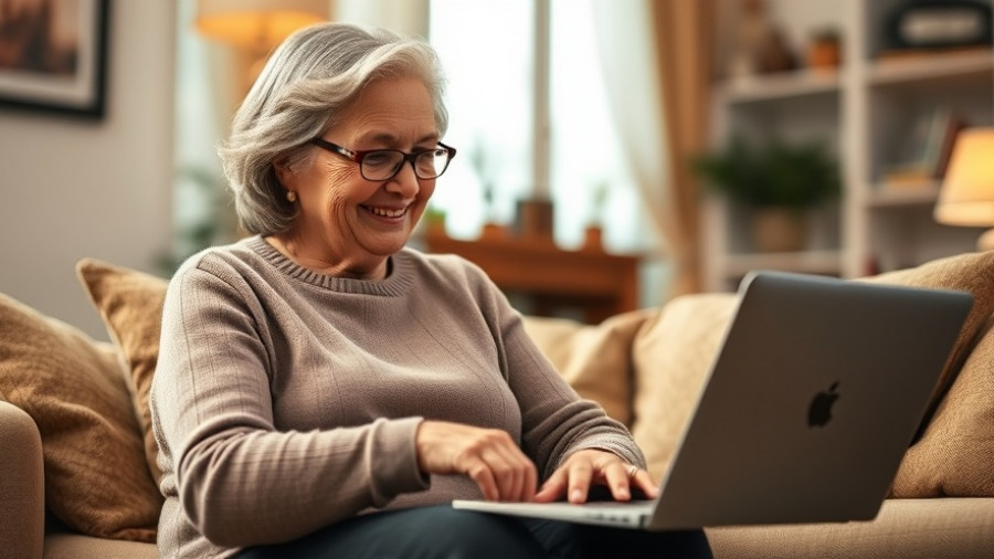 Elderly woman planning retirement with ChatGPT on a laptop.