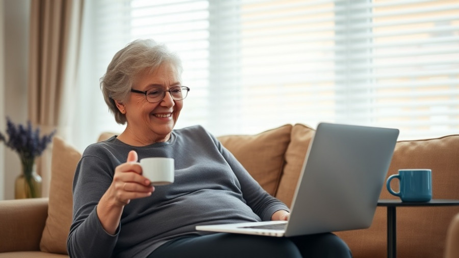 Elderly woman engaging in online retirement planning using a laptop.