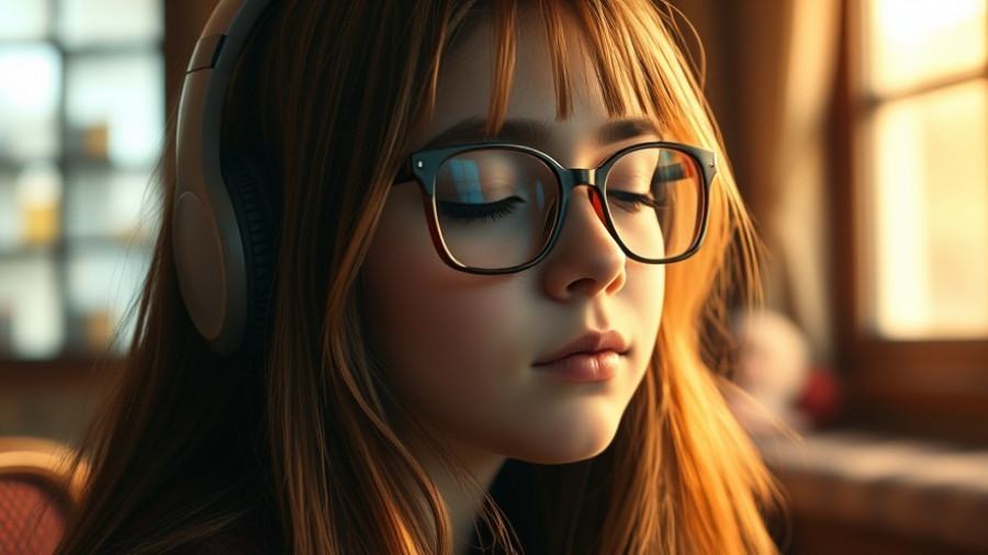 Young girl in headphones enjoying a tranquil moment, alternative health care examples Muskegon.