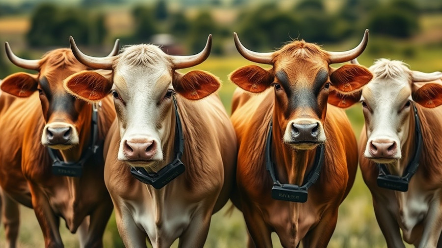 Wearable medical devices on cows in a field