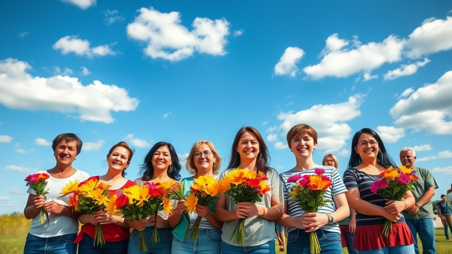 People participating in Walk to End Alzheimer’s holding colorful flowers.