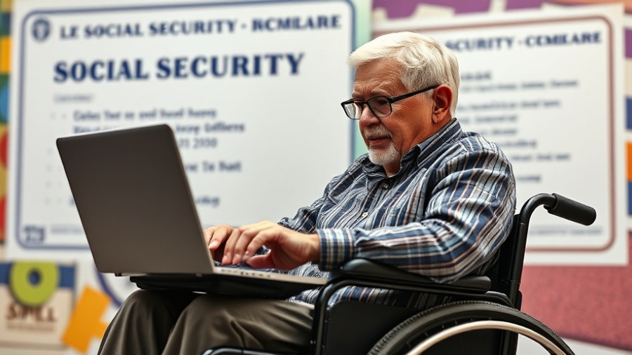 Older man applying for Social Security, using laptop, Muskegon.