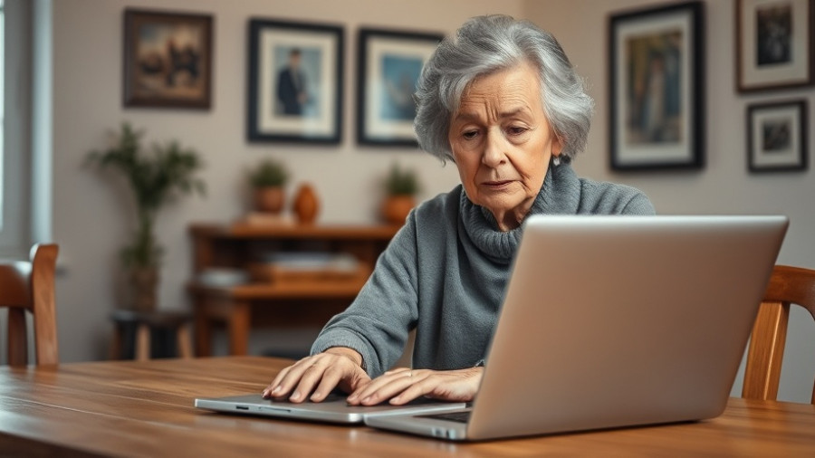 Elderly woman engaging with Social Security Retirees November Notification on laptop.