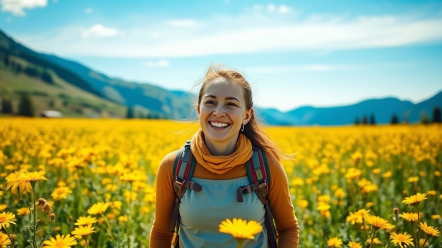 Woman hiking near Carson City with mountains and flowers