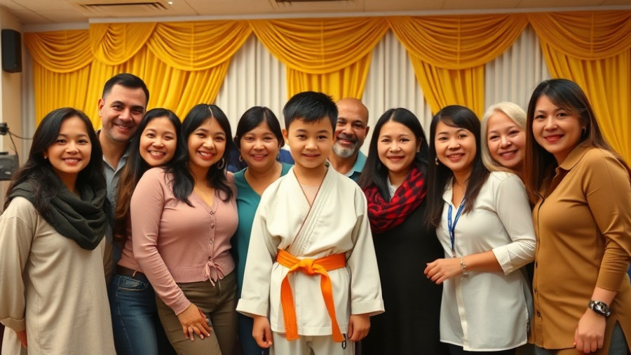 Group celebrating at a karate event; consider karate lessons Gurnee.