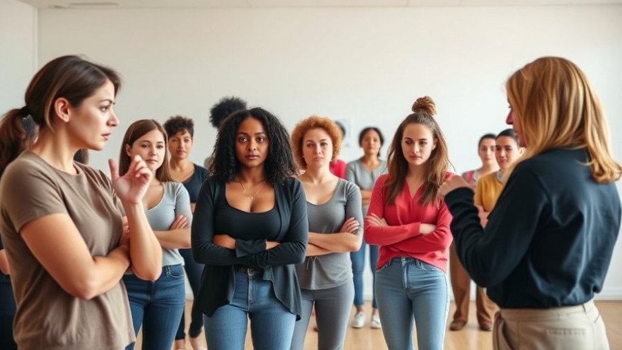 Women attending a self-defense training class, classroom setting